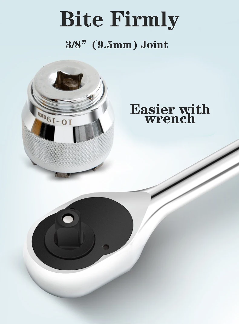 1PC 3/8 inch Drive 10-19 mm Adjustable Hex universal Socket Torque Ratchet Socket Adapter Wrench Head Spanner Sleeve Repair Tool