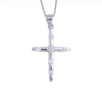 

6 Zircon Gems Big Cross Female Pendants 925 Sterling Silver Long Chain Necklaces For Women Collar Fashion Jewelry