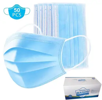 

50pcs Disposable Face M/Ask 3-Ply Protective Non-Woven Disposable Elastic Mouth Soft Breathable Hygiene Safety Face Ma/Sks USA