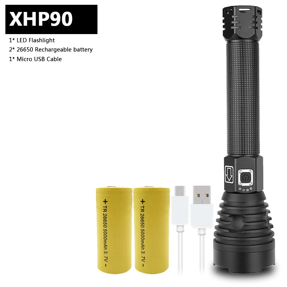 Package C Самый мощный XHP90 фонарик с usb Zoom фонарь 18650 26650 перезаряжаемый аккумулятор VS XHP70.2 фонарик с яркостью - Испускаемый цвет: Package C