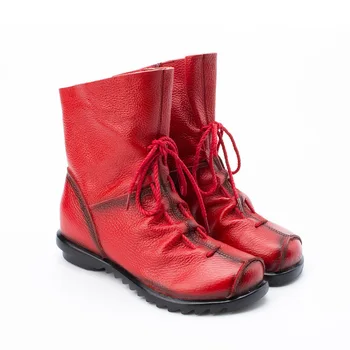 

Size Plus Genuine Leather Women Boots Spring Autumn Winter Fashion Pleated Ankle Boots Women shoes woman Warm Soft Casual Shoes