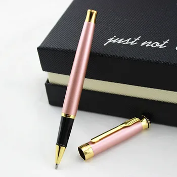 

Luxury Pink metal Roller ball pen with gold Clip office stationery brand writing ball pen For business Gift