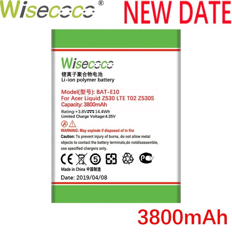 

Wisecoco 3800mAh BAT-E10 (1ICP4/58/71) Battery For Acer Liquid Z530 LTE T02 Z530S Phone Lastest Production High quality battery