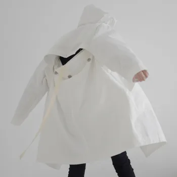 

LANMREM 2020 New Spring Solid Color Single Breasted Hooded Trench Coat Women Streetwear Irregular Loose Windbreaker Tide PD597