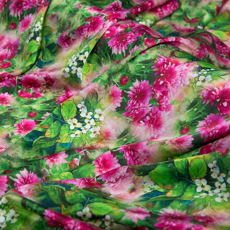 Широкий 140 см цветочный принт натуральный шелк ткань эластичный атласный материал печать 20 Momme тутового шелка - Цвет: No. 1