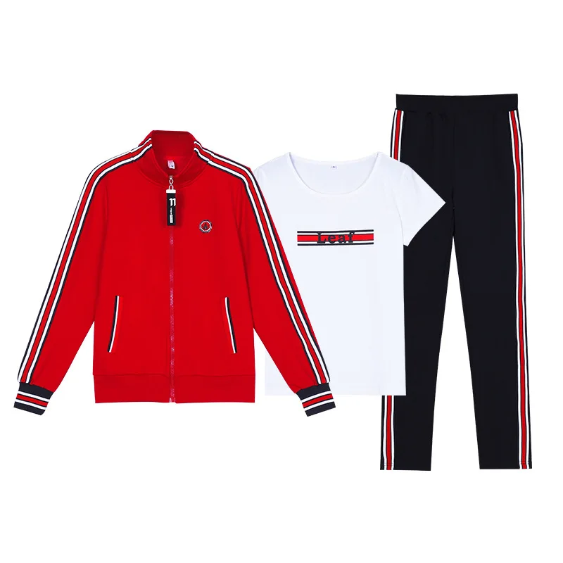 2019 New Autumn Women Sportswear Tracksuit Stripe Printed Jacket+sweatshirt+pant Running Jogging casual Workout Set Sport Suit