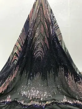 

NEW Sequins Lace Fabric 2019 Bule sequins Nigerian Laces Fabric High Quality French Tulle Lace Fabric For Women Dress