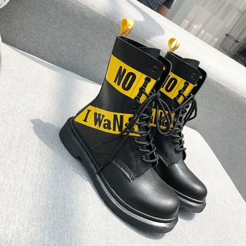 

ZSAUAN Women's Round Toe Leather Ankle Bootie Lace-up Short Combat Boots for Girls Autumn Winter Female White Botas Mujer