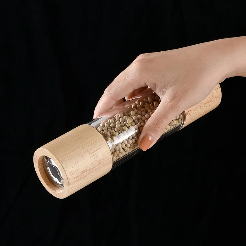 Set Macina Sale E Pepe In Legno Di Quercia Con Rotore In Ceramica Regolabile E Finestra Trasparente - 3