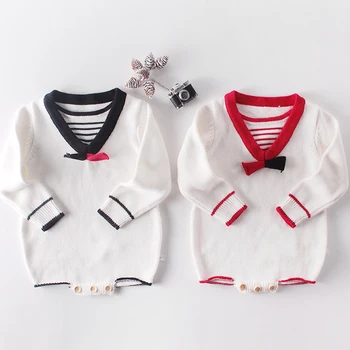 

Baby Girls Knitted Bodysuits Autumn Winter Clothing Newborn Baby Girls Knitted Clothes Striped college wind Sweater Jumpsuits