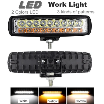 

54W Dual Colors LED Work Light Bar White Yellow Combo Beam Driving Headlight Lamp Floodlight Spot 12V Amber Fog Light Motorcycle