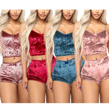 

Women Sexy Shiny Pure Color Two-piece Shorts Top Nightclub Wear Vest Panty Set