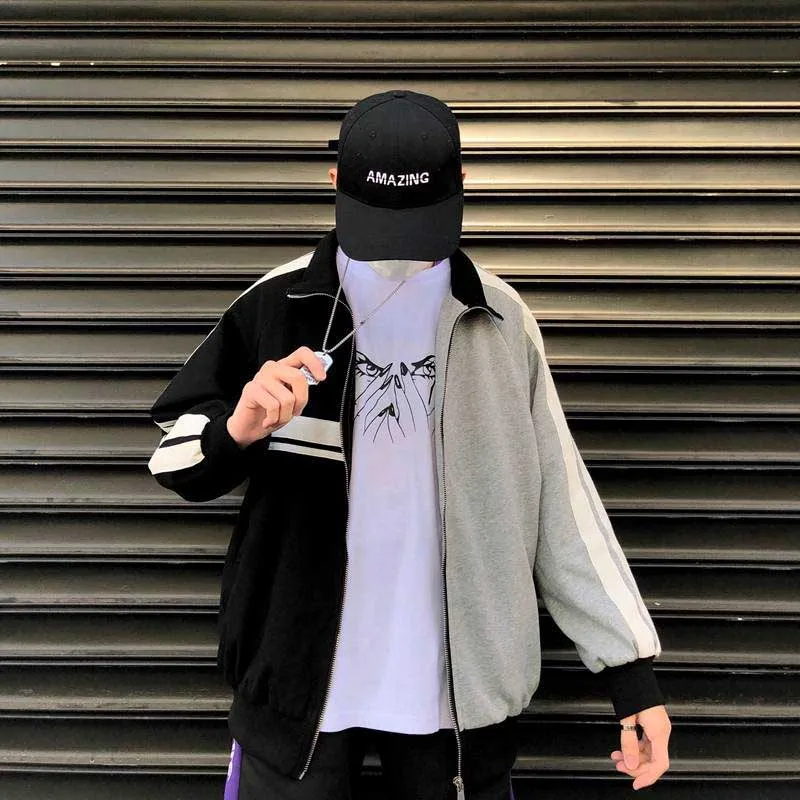 NiceMix Весна Осень корейский Harajuku BF Свободный молнии стоячий воротник спортивный костюм Мода хип хоп Уличная Верхняя одежда Повседневная Coa