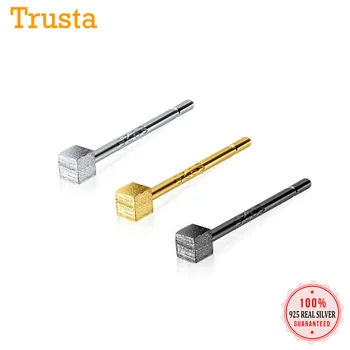 

Trustdavis Fashion Genuine 925 Sterling Silver Sweet Mini Wire Drawing Square Stud Earring For Women Wedding Jewelry Gift DS2112