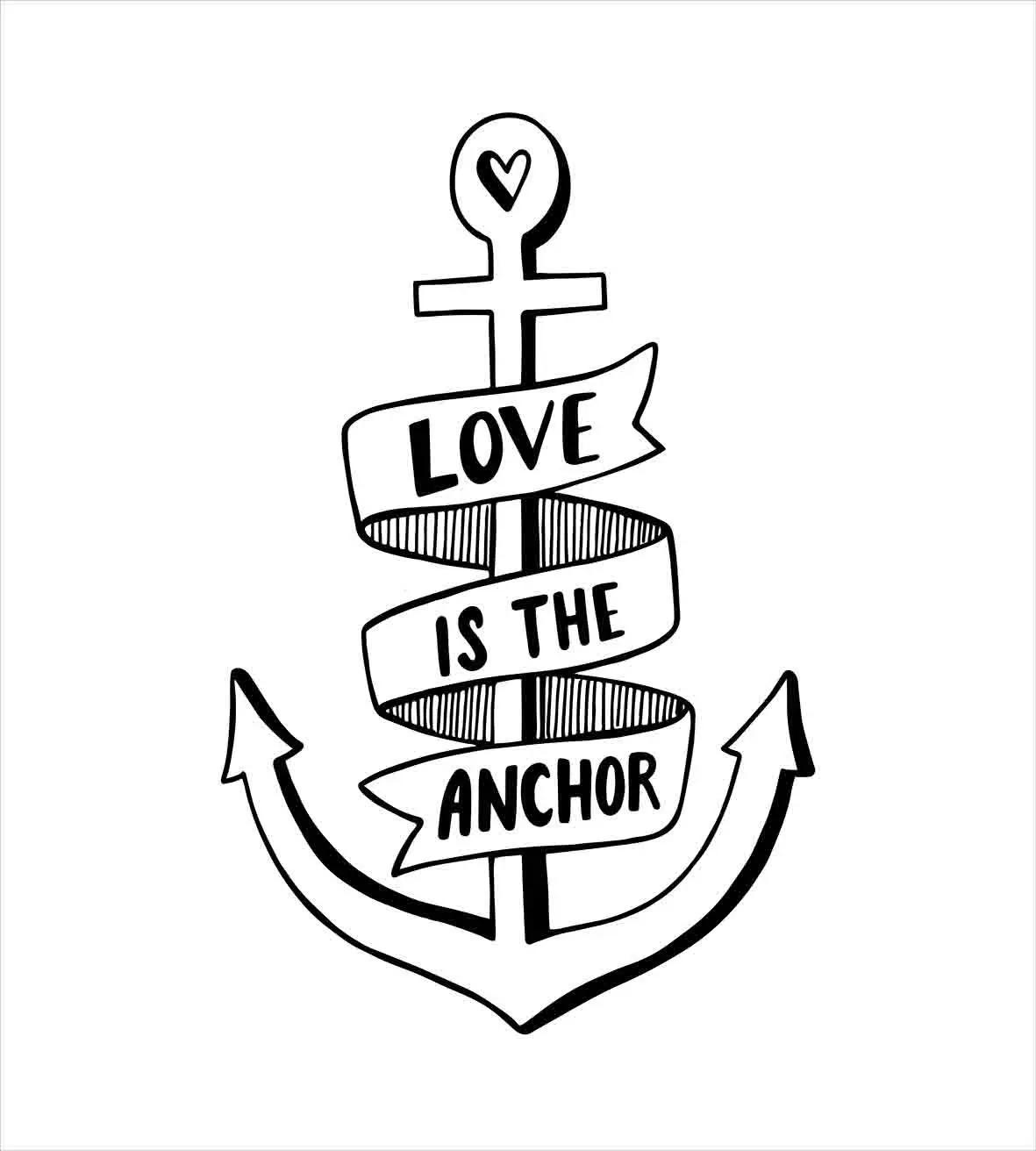 Anchor Duvet Cover Set Hand Drawn Monochrome Nautical Motifs with Love is The Anchor Words and Heart Decorative 3 Piece Bedding