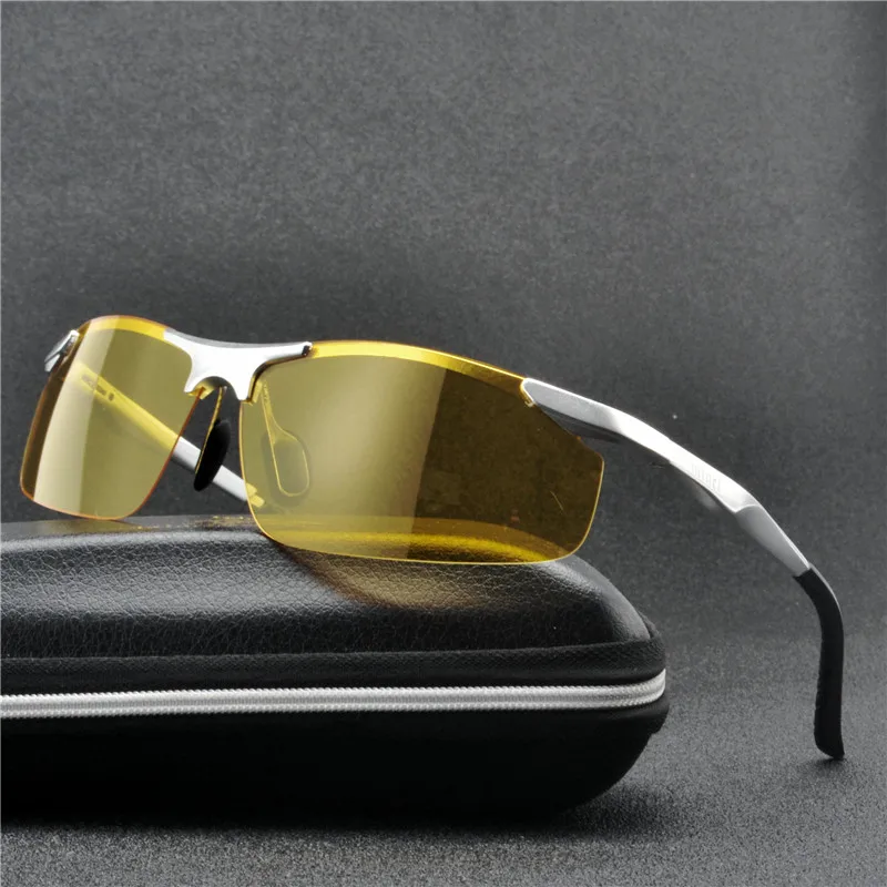 Алюминиево-магниевые солнцезащитные очки для мужчин, очки ночного видения, очки для вождения автомобиля, очки, антибликовые желтые линзы, очки FML - Цвет оправы: silver yellow