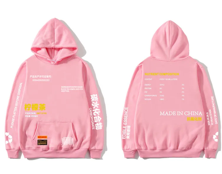 16Pink Новинка, модный флисовый пуловер с принтом лимонного чая, толстовки для мужчин/женщин, Повседневная Уличная одежда с капюшоном, толстовки в стиле хип-хоп, Harajuku, мужские - Цвет: 16Pink