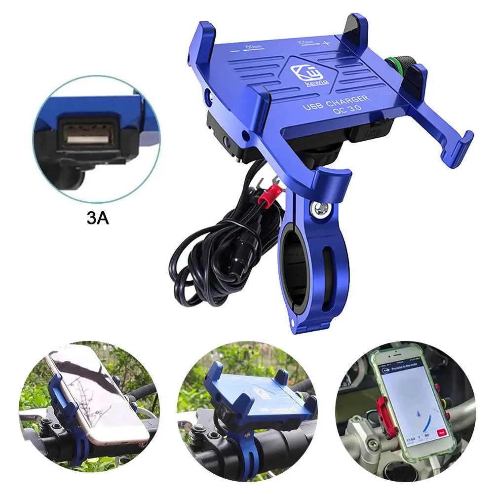 

CNC Universal Aluminum Super Solid Stable Motorcycle Handlebar Phone Holder GPS Mount+USB Charger 2.5A/QC3.0 3A Fast Charging