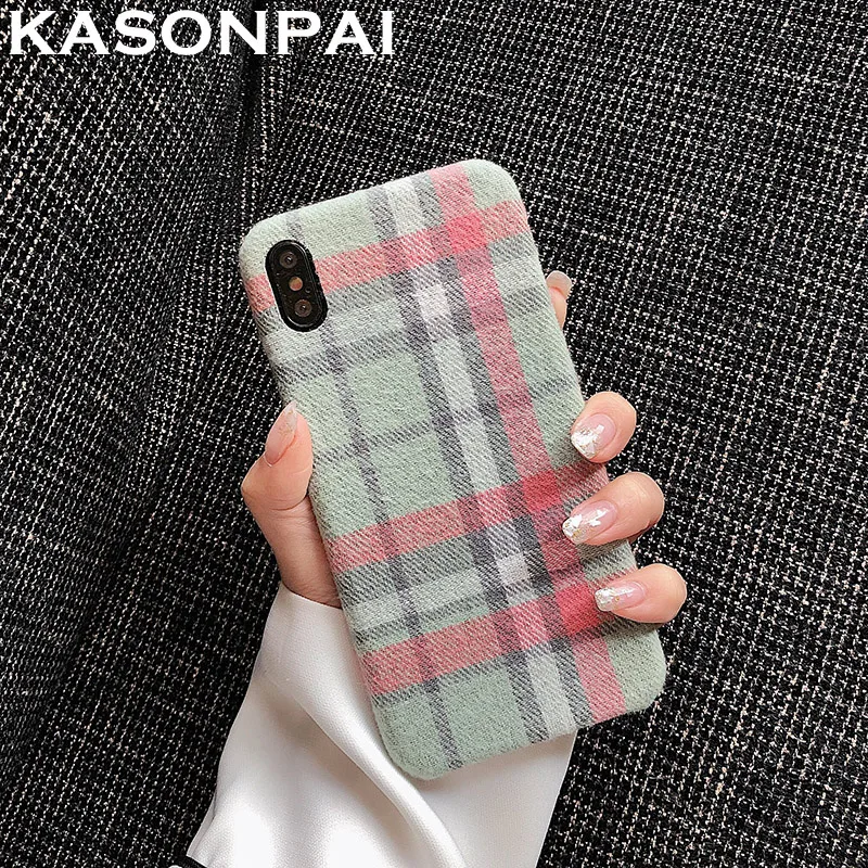 style3 Ретро теплый фланелевый плед чехол для телефона для Iphone X Xs Max XR ткань плюшевый чехол для Iphone 6 6S 7 8 Plus 11 Pro Max мягкая задняя крышка - Цвет: style3