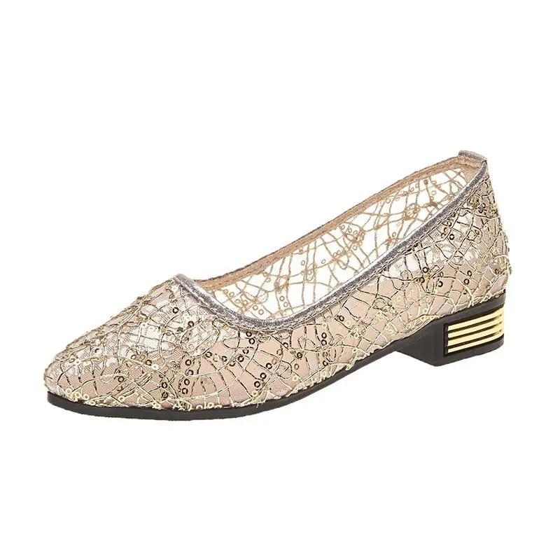 2021 New Women Shoes Woman Flats Slip on Gold Silver Mesh Hollow Breathable Fashion Casual Shoes