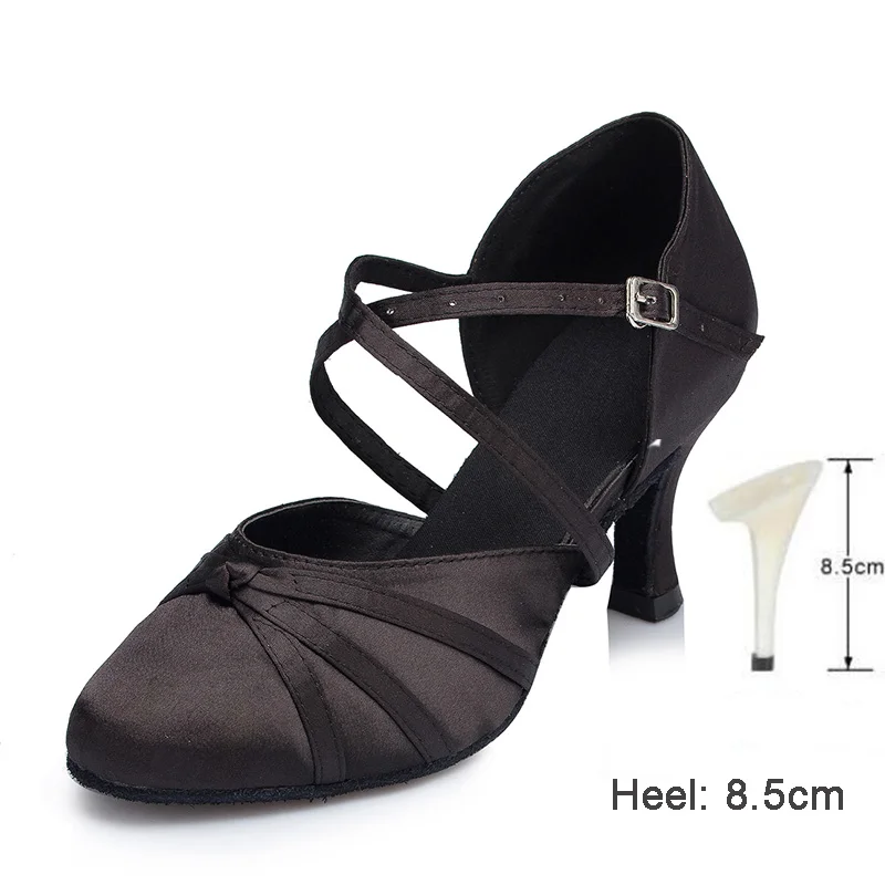 Black 8.5cm heel HROYL Для женщин Латинская танцевальная обувь для девушек и женщин; Крытый Танго современный Танцы обувь 10/8. 5/7. 5/6/с каблуком высотой 5 см; - Цвет: Black 8.5cm heel