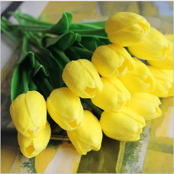 Новинка, 1 шт., искусственные латексные тюльпаны, букет, настоящий тюльпан на ощупь, искусственные мини-цветы для дома, свадебные украшения, цветок - Color: yellow