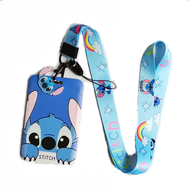 Anime Disney Stitch PVC Card Cases Card Lanyard Key Lanyard Cosplay Badge ID Cards Holders Neck Straps Coin 1 Set