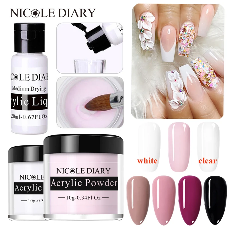 NICOLE DIARY 1 шт. акриловый порошок прозрачный розовый белый резной кристалл
