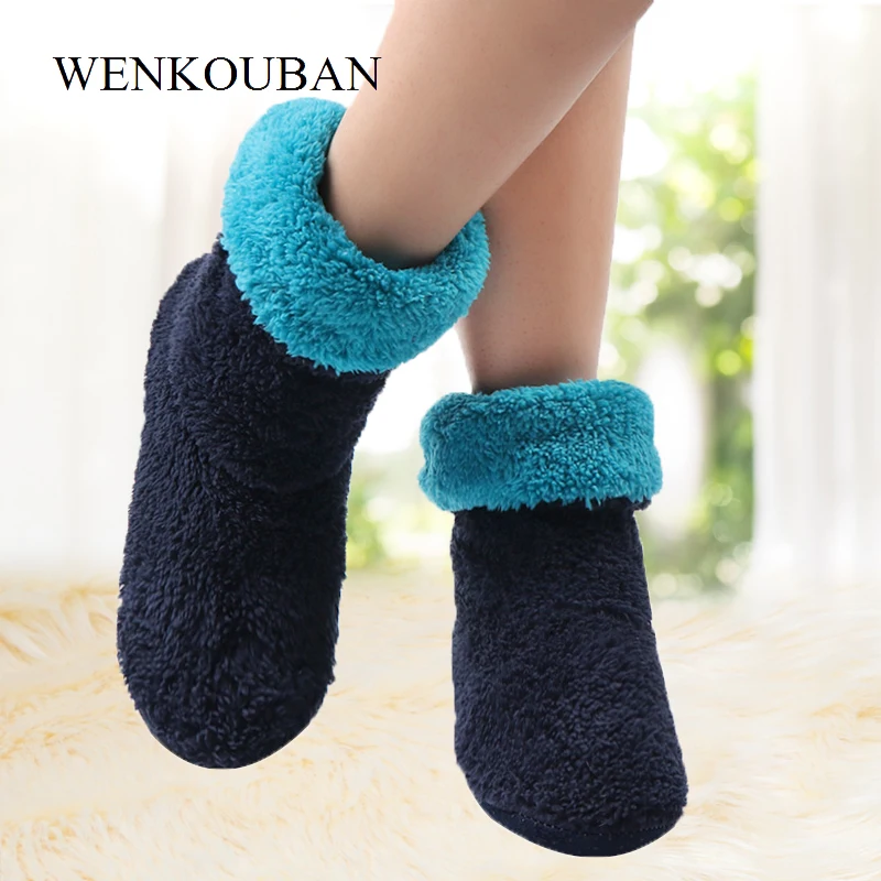 Women Plush Slippers Home Shoes Long Warm Soft Indoor Fleece Floor Socks 