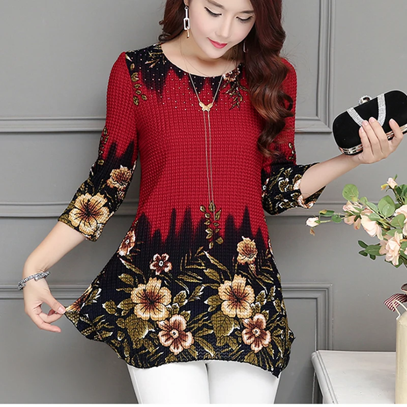 Women Tops 2020 New Blouse shirt Plus size 4XL Casual Blue Red Women's Clothing O-neck floral Print Feminine Tops blusas 993D