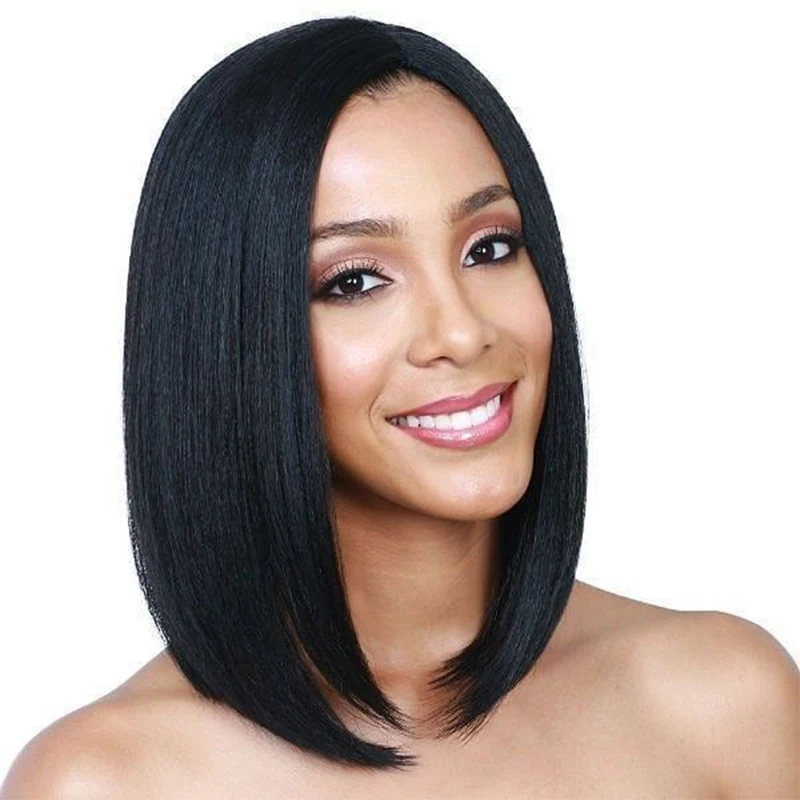 

Synthetic Short Bob Wig Natural Black Hair Wig Heat Resistant Fiber Middle Part Short Straight Bob Wigs For Black Women Msglamor