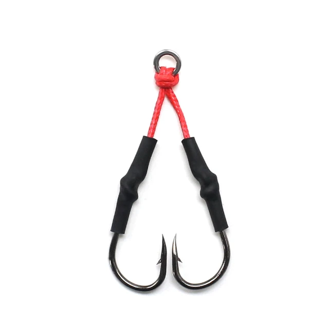 100 Pairs Double Hook Red Rope Villain Iron Plate Fishhook High