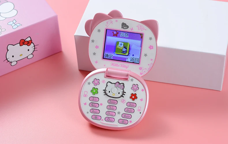 Милый мини-телефон hello kitty для девочек K688+ четырехдиапазонный флип-мобильный телефон с мультипликационным принтом разблокированный детский мини-мобильный телефон с двумя sim-картами