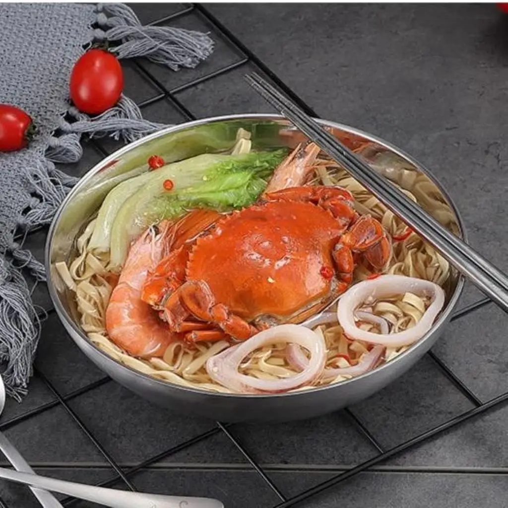 Stainless Steel Double Walled Mixing Bowl for Soup Fruit Porridge Outdoor Picnic Round 1000ML