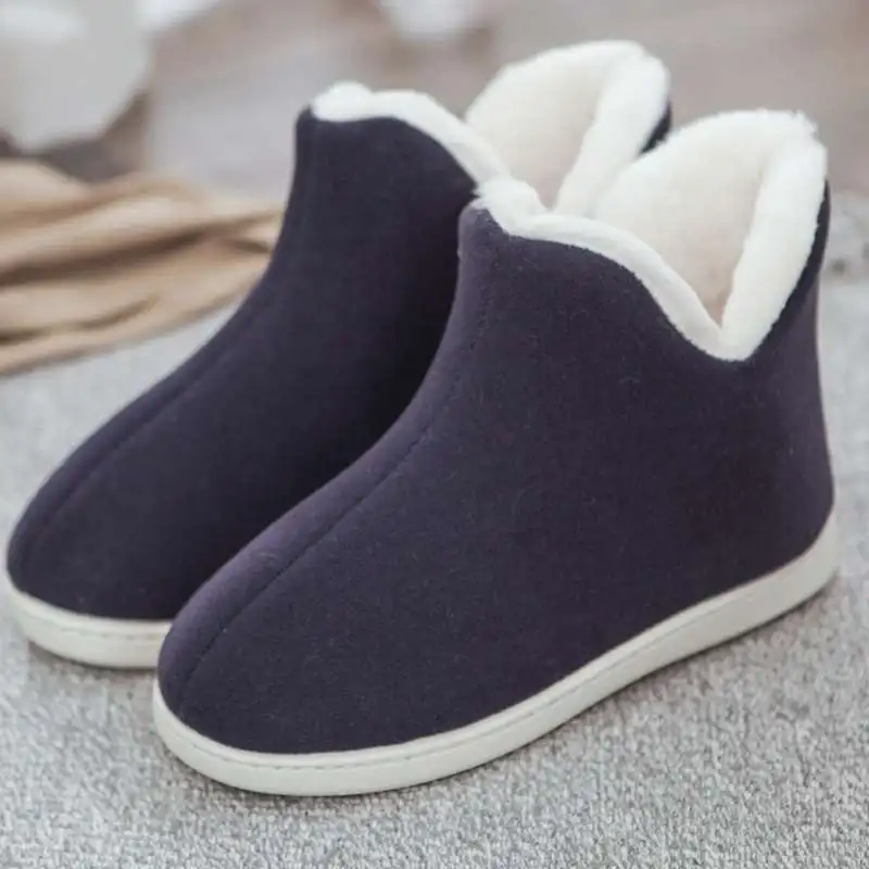 ASILETO Women Plush Home Slippers indoor high top shoes big Size 45 flat Slipper Woman winter Shoes House Slippers sapatos mujer - Цвет: Zang blue