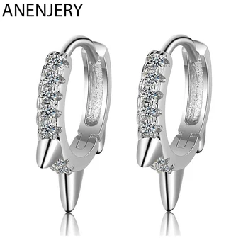 

ANENJERY Punk Style Single Row Zircon Hoop Earrings Silver Color Simple Earring For Women Gift Jewelry S-E982