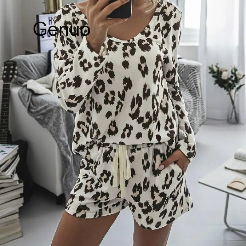 

Женский домашний костюм из двух предметов, летний домашний костюм с принтом, шорты и топ с принтом, с завязкой