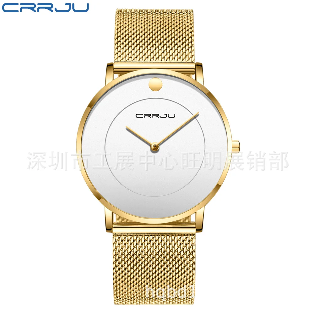 

Crrju/ka jun 2106S Unisex Circle Waterproof Watch Ultra-Thin Simple Two Needle Watch Mesh Belt Watch