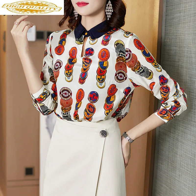 

Real Silk Shirts Womens Tops and Blouses Long Sleeve Blouse Spring Autumn Korean Office Lady Clothing Blusas 2020 F1004 YY2608