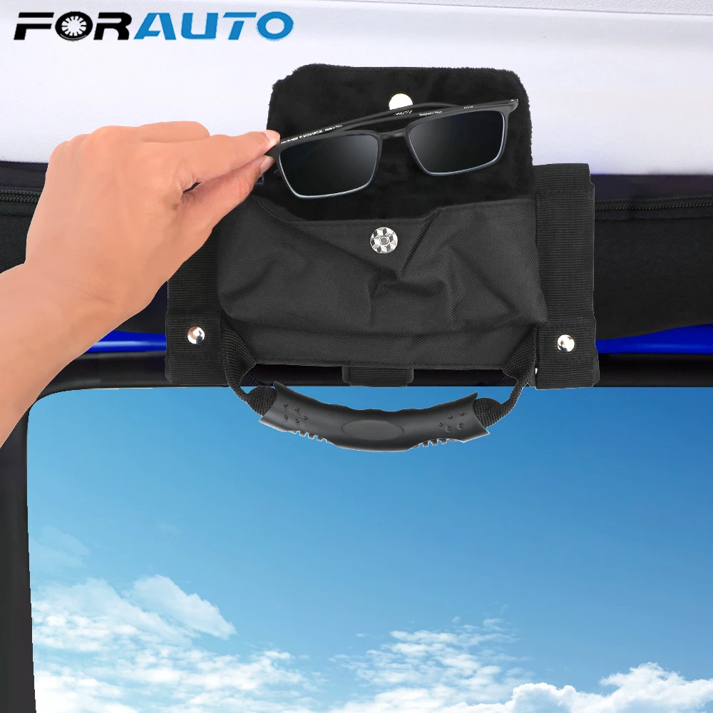 Car Roll Bar Grab Handle With Sunglasses Holder Storage Bag Armrest