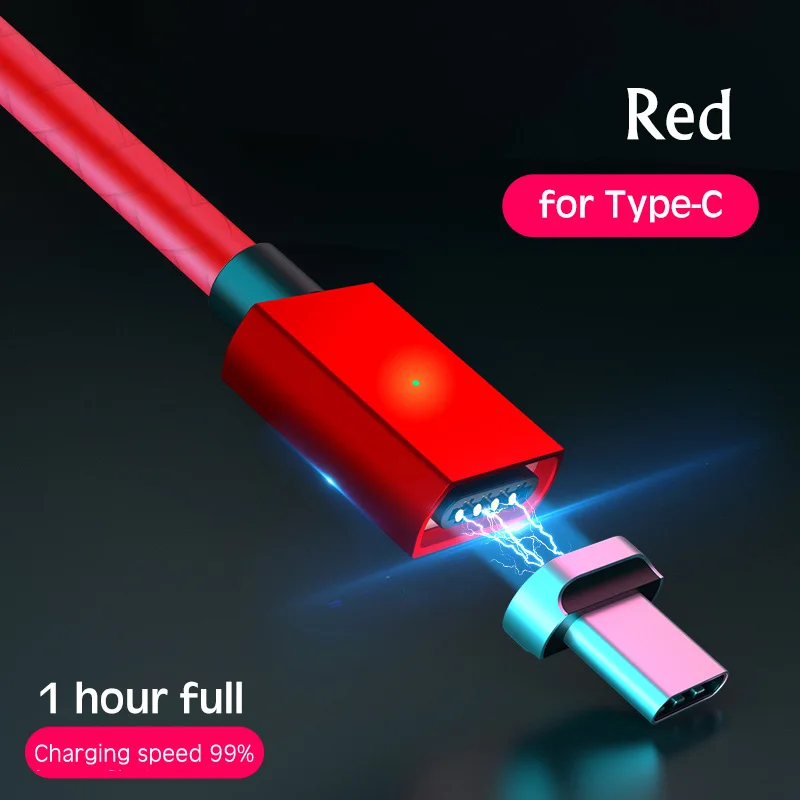 2 м Магнитный QC3.0 Магнитный USB кабель для iPhone samsung huawei Android мобильный телефон Быстрая зарядка USB кабель Тип C Магнитный кабель - Цвет: Red Type-C