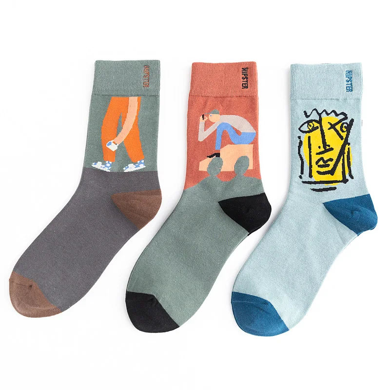 3 пар/упак. стильные женские носки унисекс с масляными рисунками, 100 хлопок, Harajuku, цветные забавные Женские носочки, стандартная уличная одежда, Размеры 35-43 - Цвет: 8118