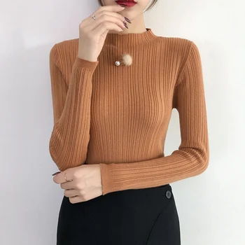 

2019 Autumn Winter Women Knitted Turtleneck Sweater Casual Soft Jumper Fashion Slim Femme Elasticity Pullovers New