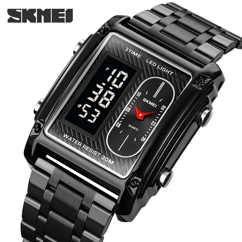 Luxury 3Time Watch Fashion Quartz Digital Watch Chrono Led Light Electronic Watches Men's Wristwatch Business Male Clock metal digital watch