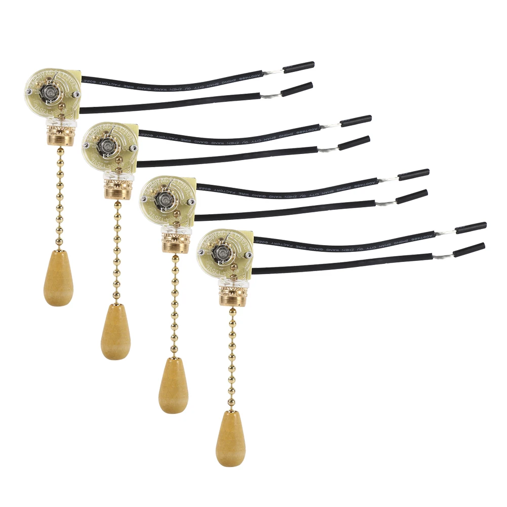 

4PCS/Set Vintage Style Switches 3A/250V 6A/125V Home Ceiling Fan Lamp Wall Light Replacement Pull Chain Cord Switch