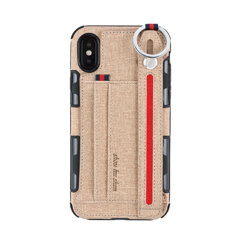 Держатель карты Браслет ТПУ задняя крышка для телефона чехол для IPhone XS MAX X Xr 6 7 8 6Plus 7Plus 8Plus - Цвет: Khaki
