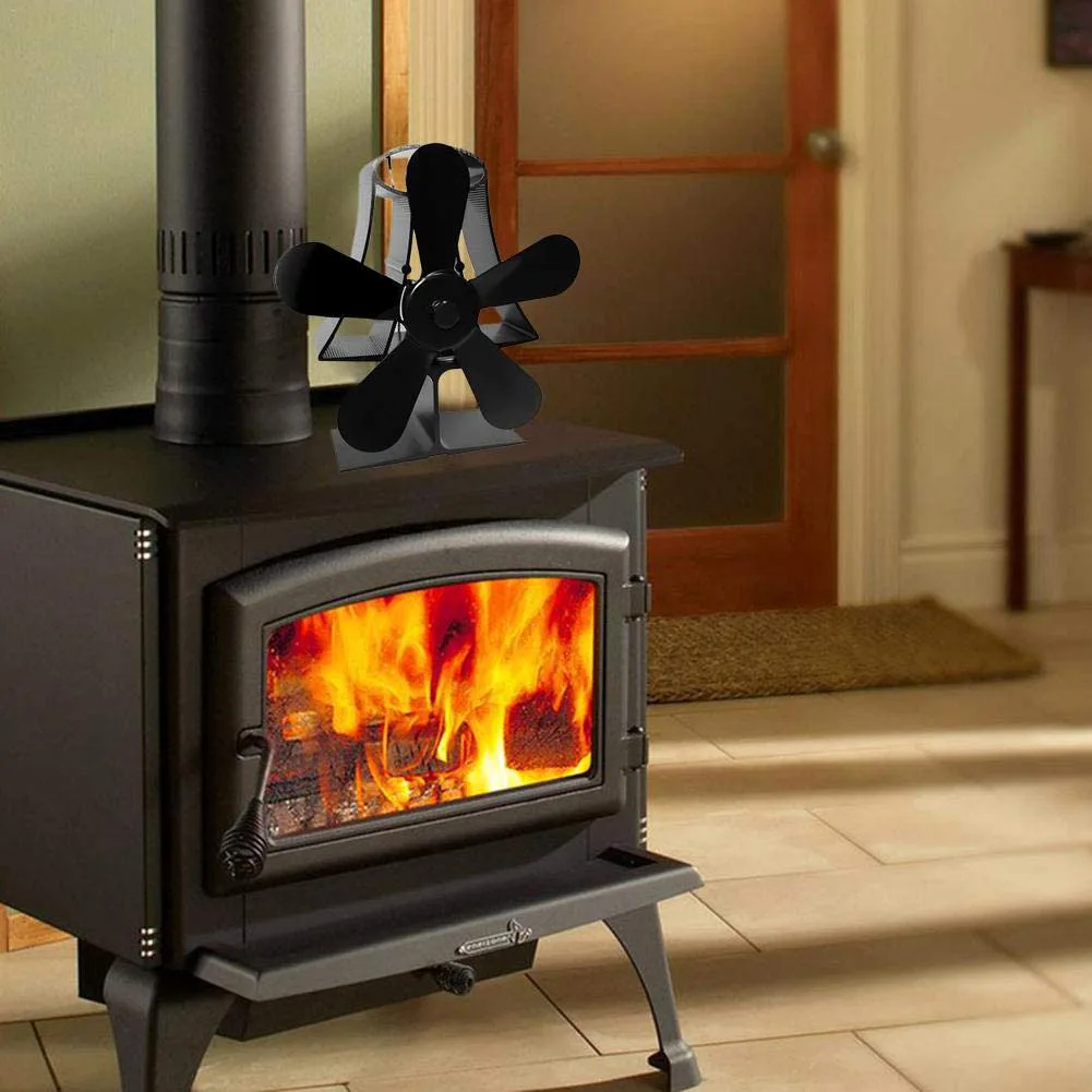 Современный практичный вентилятор для камина, домашний портативный с тепловым питанием, 5 лезвий, деревянная плита, тепловая горелка, двигатель, экологичный алюминиевый бревно