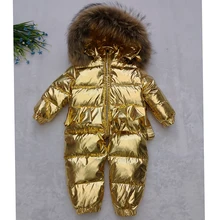 Baby Jumpsuits Boys Girls Winter Overalls Kids Rompers White Duck Down Real Fur collar Children Outerwear Children Snowsuit