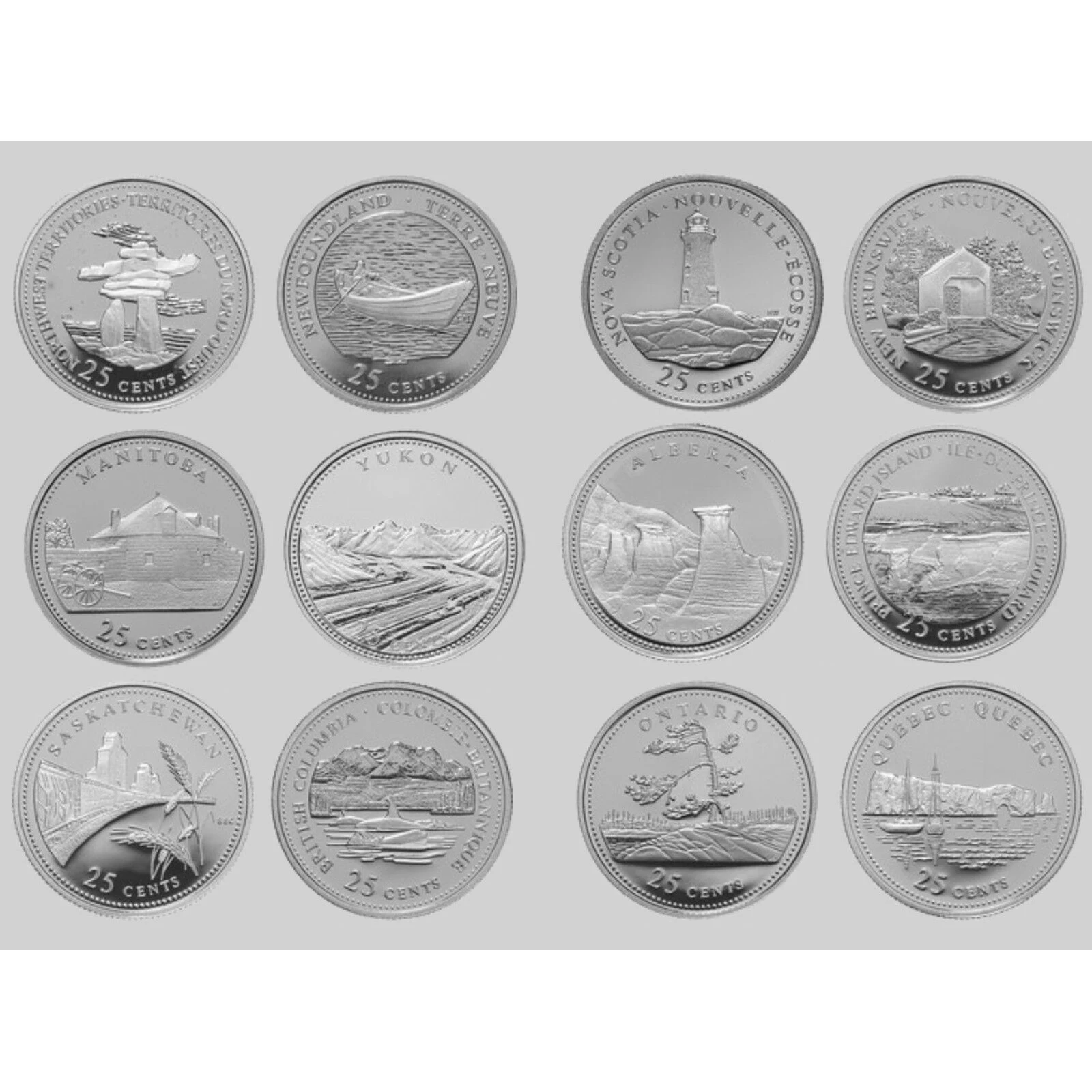 Set 12pcs Canada 25 Cents Coins 1992 America Original Canadian