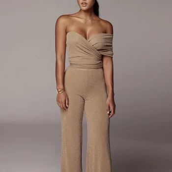 

Korean Style Women's Set Sexy Elegant Crop Top Women Two Piece Set Clubwear Strapless Regular Elastic Waist 2 Piece Set Women